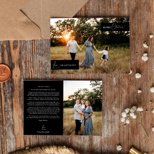 Black Simple Modern Christmas Family News Photo Holiday Card