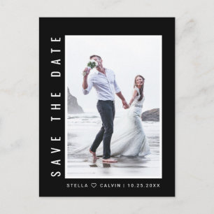 Black Simple & Modern Photo Wedding Save the Date Announcement Postcard