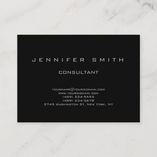 Black Simple Modern Plain Consultant Business Card (Front)