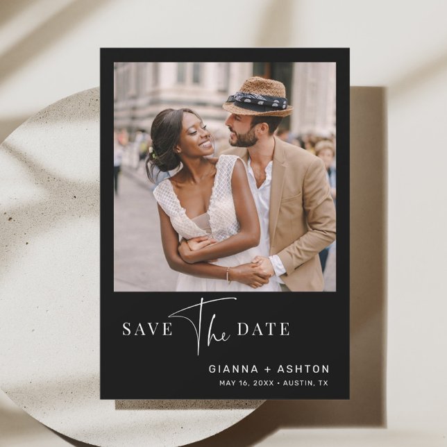 Black Simple Modern Script Wedding Photo Save The Date (Creator Uploaded)