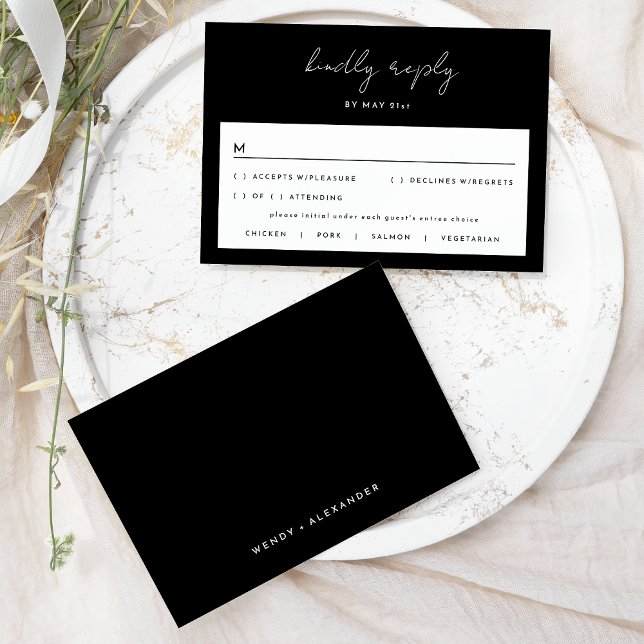 Black Simple Modern Script Wedding RSVP Card (Creator Uploaded)