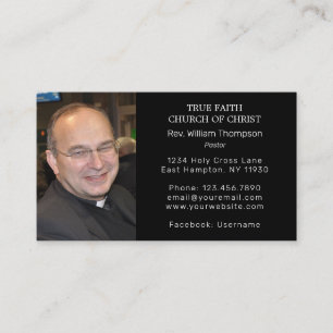 Black Simple Pastor Photo Religious Church Business Card