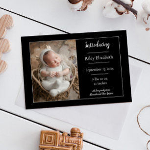 Black Simple Photo Birth Announcement