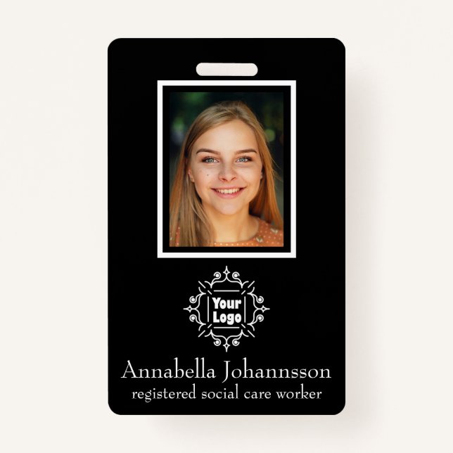 Black Simple Photo Id and Custom Logo with Name Badge (Front)