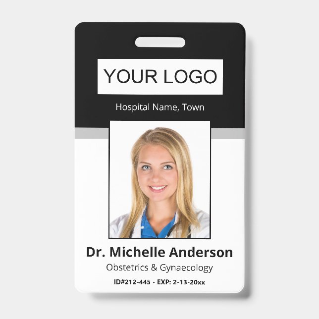 Black Simple Professional Employee Custom Photo Badge (Front)