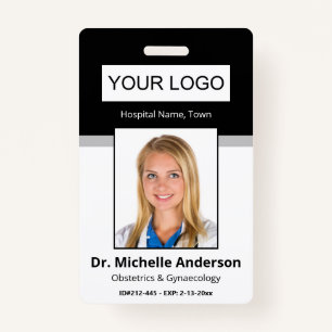 Black Simple Professional Employee Custom Photo Badge