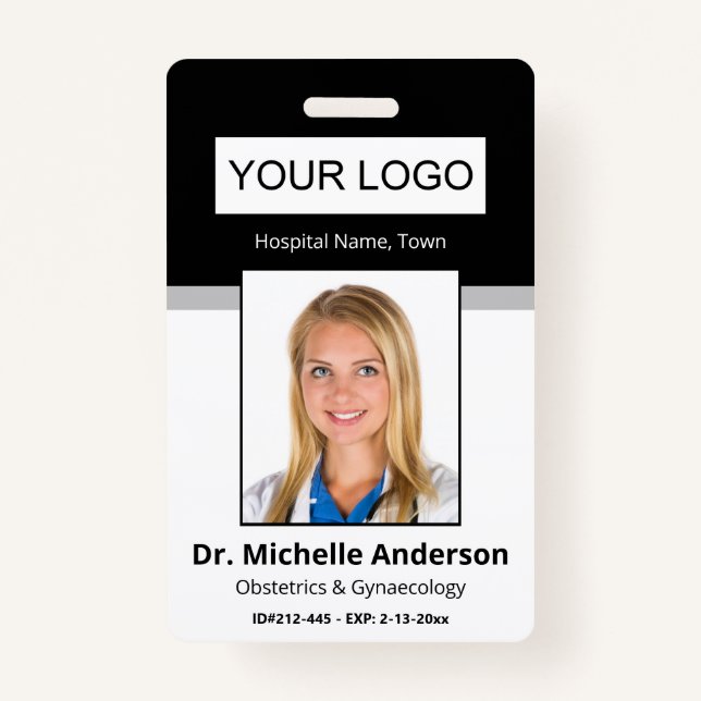 Black Simple Professional Employee Custom Photo Badge (Front)