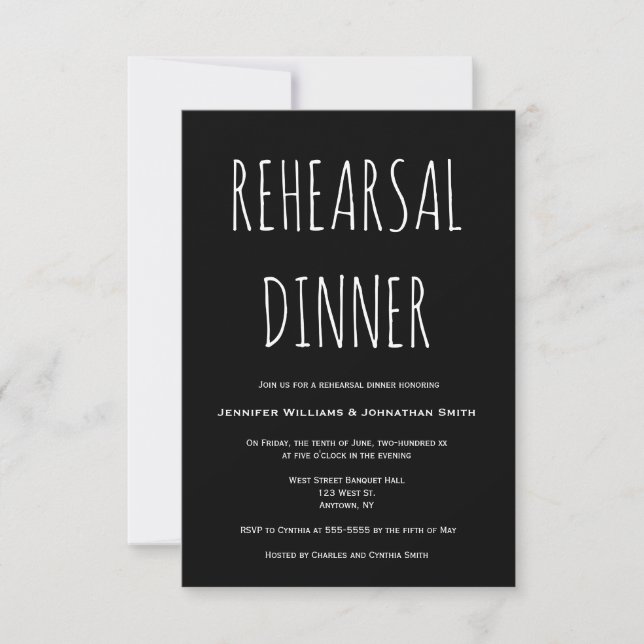 Black simple rehearsal dinner invitations (Front)
