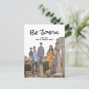 Black Simple Script Be Joyful Photo Postcard