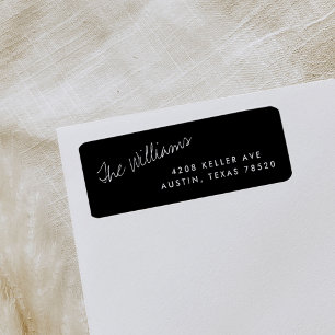 Black Simple Script Name Return Address Labels