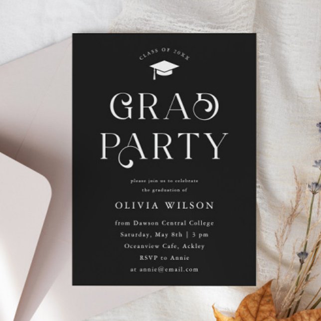 Black Simple Typography Grad Party  Invitation (Creator Uploaded)