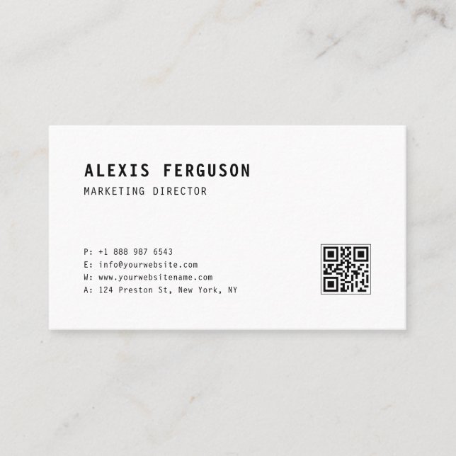 Black Simple Typography with QR Code Minimalist Business Card (Front)