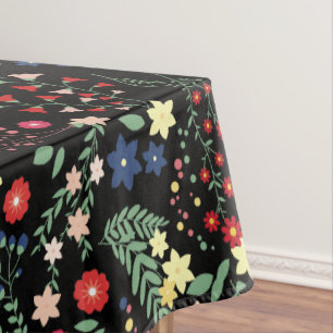 Black Simple Vintage Wildflower Pattern Tablecloth