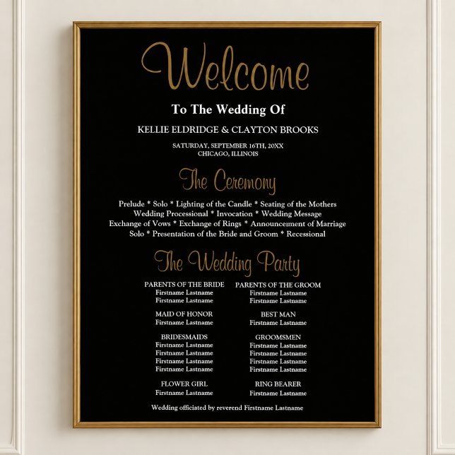 Black Simple Wedding Ceremony Program Sign (Creator Uploaded)