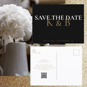 Black Simplicity Monogram QR Code Save the Date Postcard