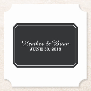 Black Simply Elegant Wedding Paper Coaster
