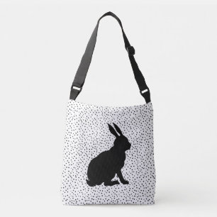 Black Sitting Rabbit Silhouette Polka dots white Crossbody Bag