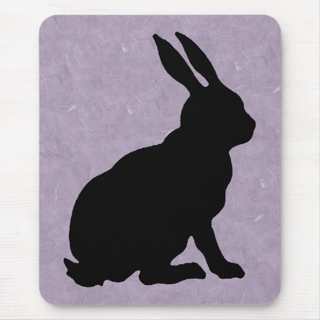 Black Sitting Silhouette Rabbit on Marbled Purple Mouse Pad (Front)