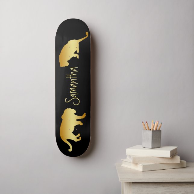 Black Skateboard Gold Lions personalized (Wall Art)