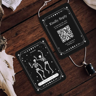 Black Skeleton Halloween Wedding RSVP Qr Code Enclosure Card