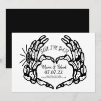 Black Skeleton Hand Heart Wedding Rings Invitation