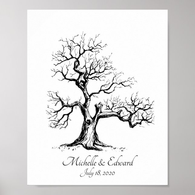 Black Sketched Fingerprint Tree Guestbook (Front)