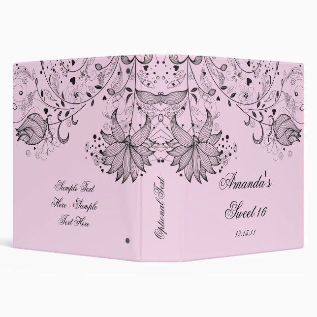 Black Sketched Flowers on Pink Floral Binder (Background)