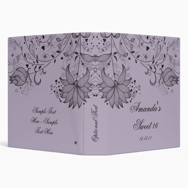 Black Sketched Flowers on Purple Floral Binder (Background)