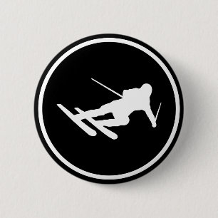 black ski skiing icon downhill 2 inch round button
