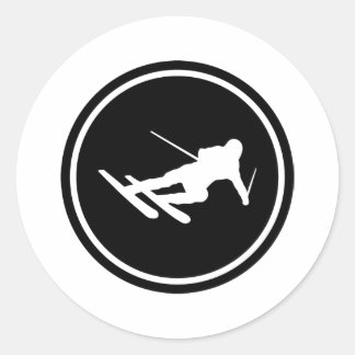 black ski skiing icon downhill classic round sticker