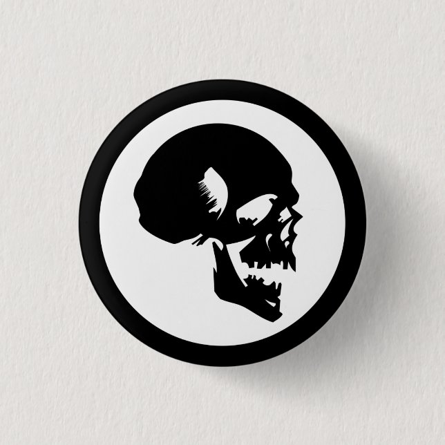 Black skull 1 inch round button (Front)