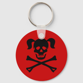 Black Skull and Crossbones With Pigtails Keychain