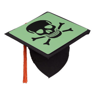 Black Skull green graduation cap