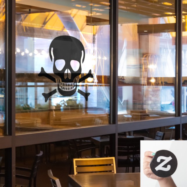Black Skull large window cling front stick (Restaurant Window)
