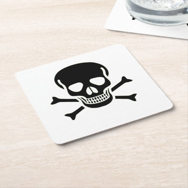 Black Skull paper drink coasters (Angled)