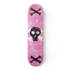 Black Skull Pink sky skateboard deck