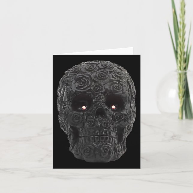 Black Skull Roses Gothic Floral Halloween Costume  Card (Front)