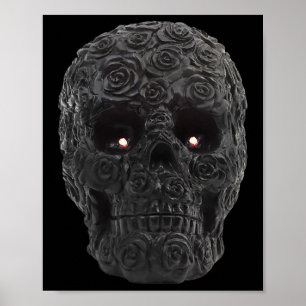 Black Skull Roses Gothic Floral Halloween Costume Poster