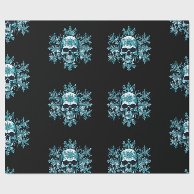 Black skull snowflake Christmas wrapping paper (Seam)