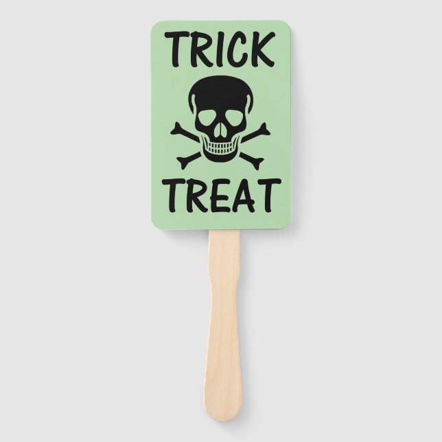 Black Skull Trick Treat green rectangle hand fans (Front)