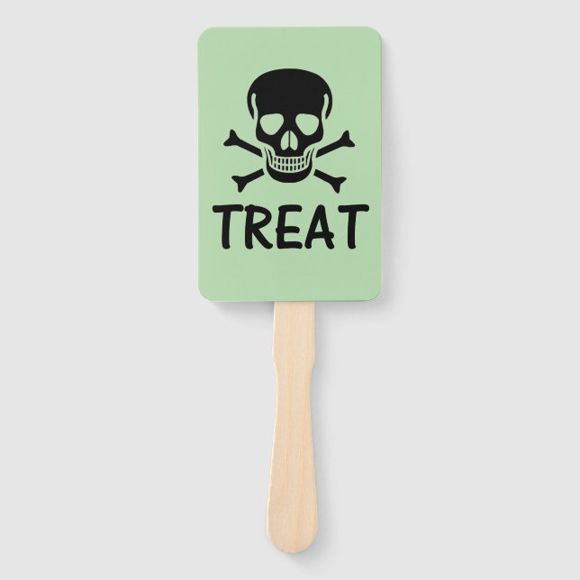 Black Skull Trick Treat green rectangle hand fans (Front)