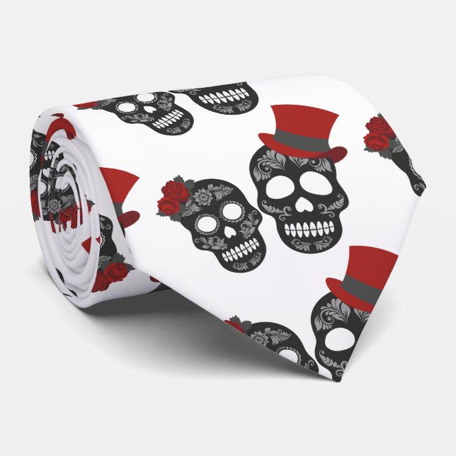 Black skulls Duo Thunder_Cove Tie (Rolled)