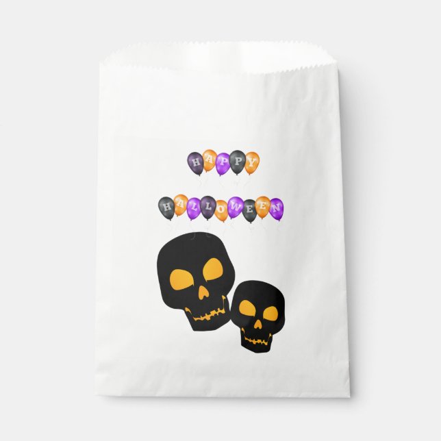 Black Skulls Happy Halloween Balloons Favour Bag (Front)