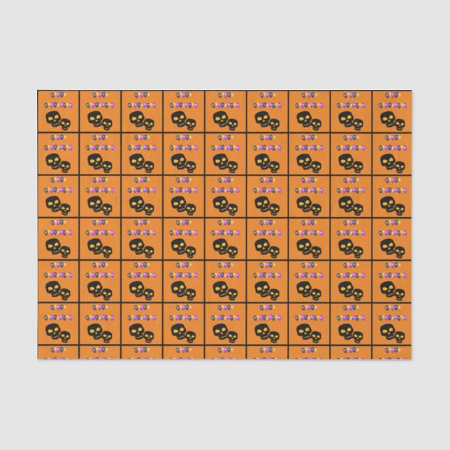Black Skulls Happy Halloween Balloons Tissue Paper (Front)