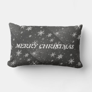 Black Sky with White and Grey Snowflakes, ZSSG Lumbar Pillow