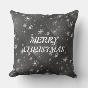 Black Sky with White and Grey Snowflakes, ZSSG Throw Pillow