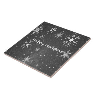 Black Sky with White and Grey Snowflakes, ZSSG Tile