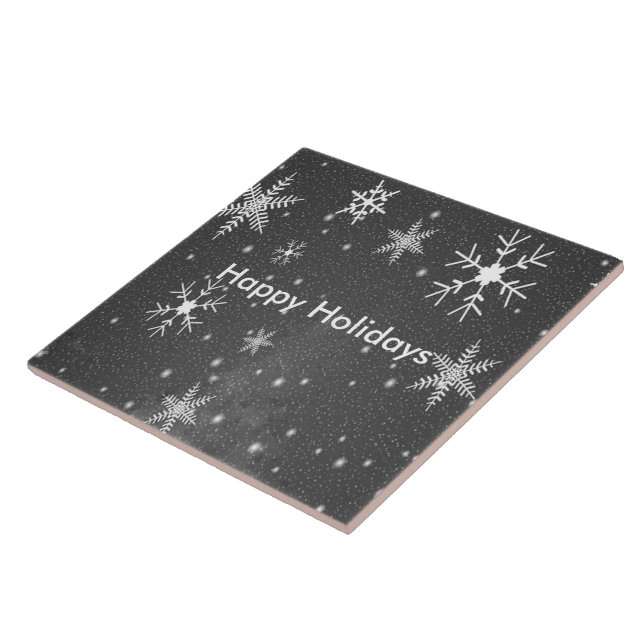 Black Sky with White and Grey Snowflakes, ZSSG Tile (Side)