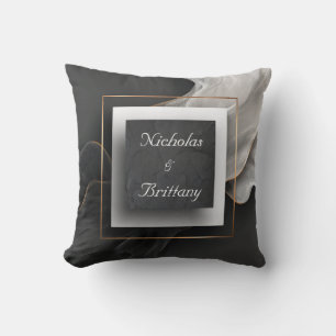 Black Slate Gold Frame Dramatic Flowing Fabric Throw Pillow