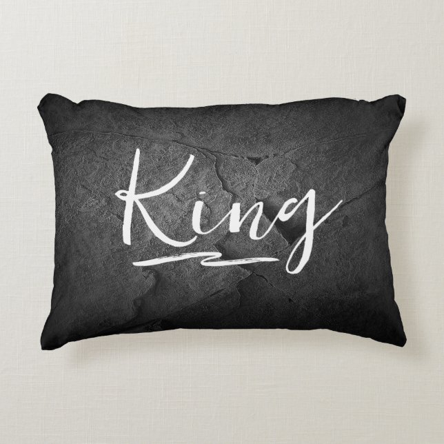 Black Slate Rock with King Text Accent Pillow (Front)